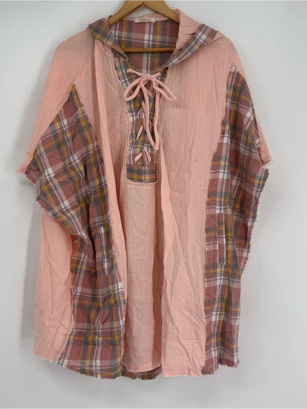 Oli and Hali Oversized Hooded Cotton Gauzy Poncho OS Boho Hippie Cover up